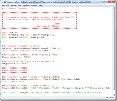 Catia V5 - python générateur de profil d'aile code