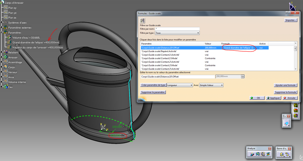 Catia V5 arrosoir volume de l'eau paramètres pilotants utilisateurs liaison esquisse Catia V5 arrosoir volume de l'eau paramètres pilotants utilisateurs liaison esquisse