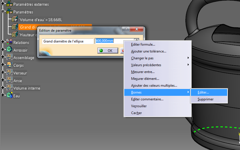 Catia V5 arrosoir volume de l'eau paramètres pilotants utilisateurs ajout bornes Catia V5 arrosoir volume de l'eau paramètres pilotants utilisateurs ajout bornes