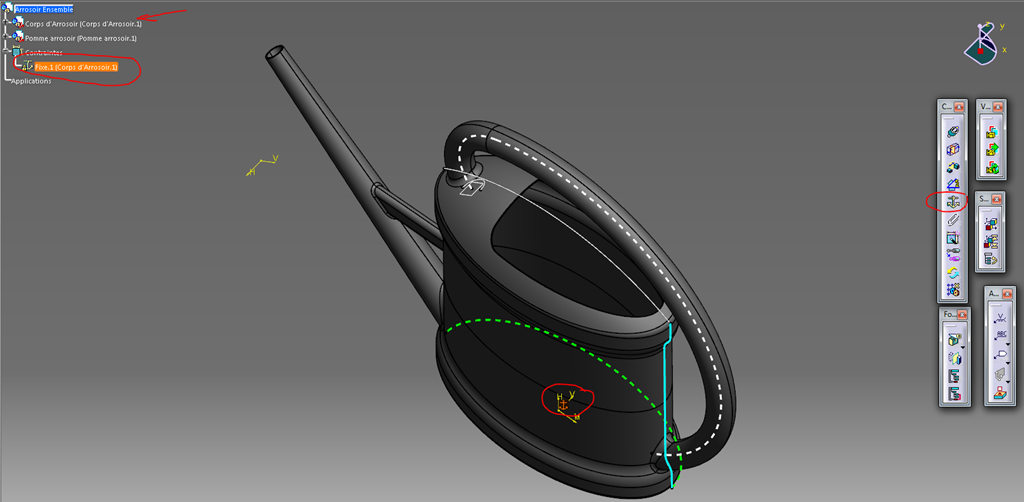 Catia V5 arrosoir assemblage catproduct fixité d'une piece Catia V5 arrosoir assemblage catproduct fixité d'une piece