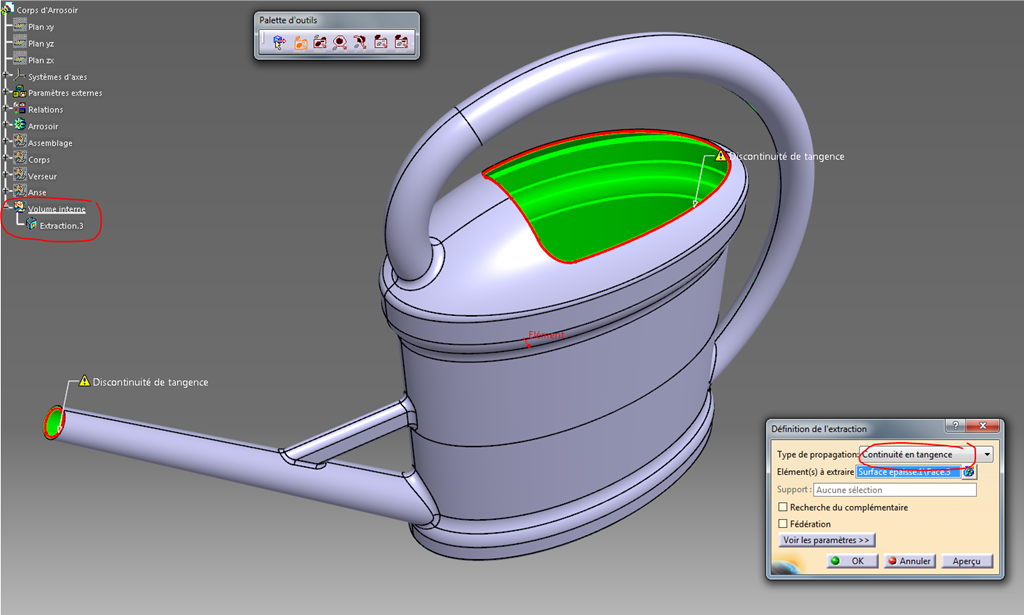 Catia V5 arrosoir extraction tangente intérieur Catia V5 arrosoir extraction tangente intérieur
