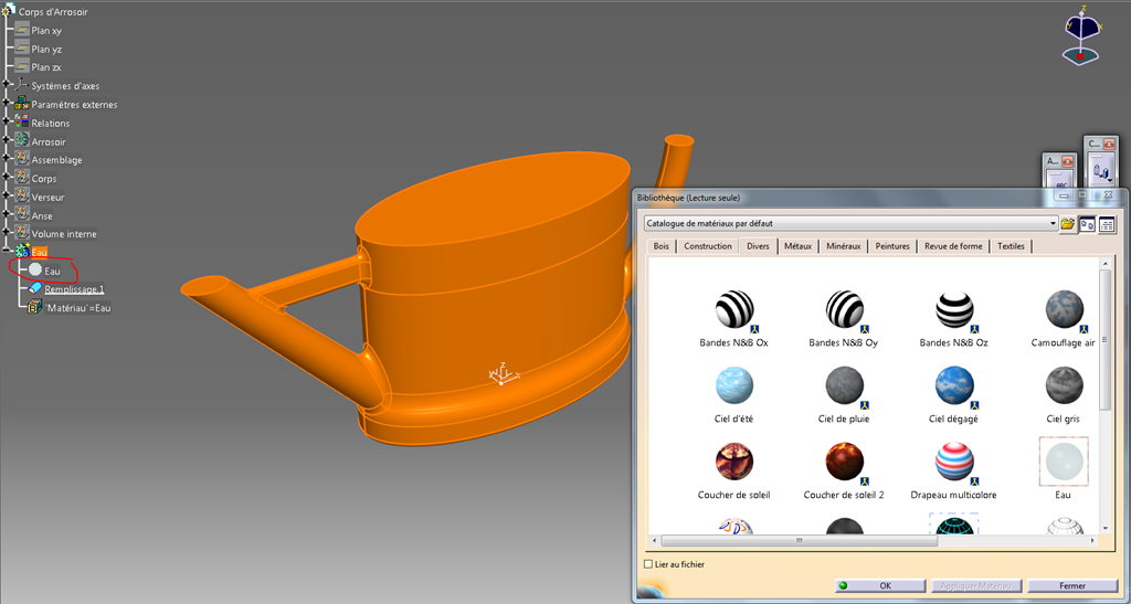 Catia V5 arrosoir remplissage volume application matériau Catia V5 arrosoir remplissage volume application matériau