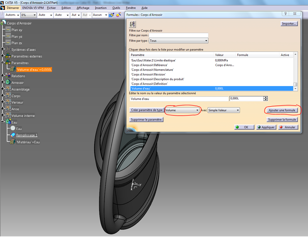 Catia V5 arrosoir paramètre volume de l'eau Catia V5 arrosoir paramètre volume de l'eau