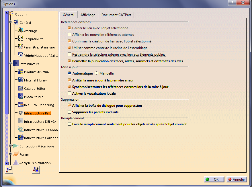 Outil/option/Infrastructure/InfrastructurePart - Catia V5