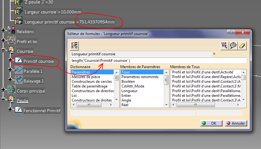 Catia v5 - modélisation courroie synchrone - atelier Product engineering optimizer Onglet probleme