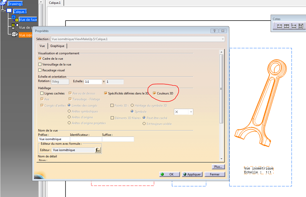Catia V5 - propriété de la vue Bitmap rendu realiste avec arêtes option couleur du 3D Catia V5 - propriété de la vue Bitmap rendu realiste avec arêtes option couleur du 3D
