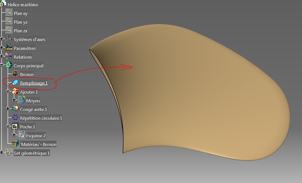 Catia V5 - Helice marine - pale remplissage solide Catia V5 - Helice marine - pale remplissage solide